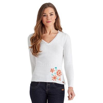 White crafted embroidered knit jumper